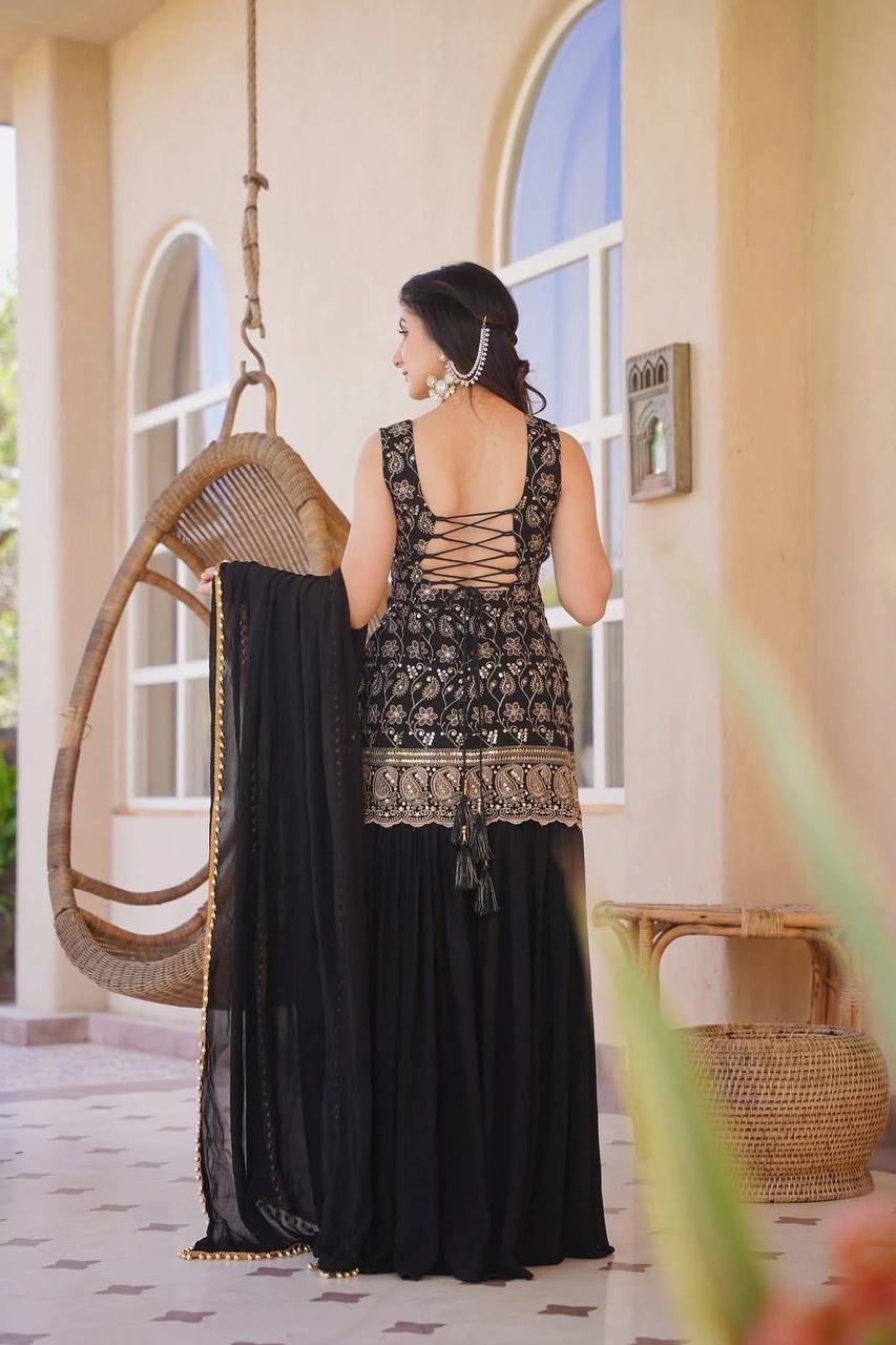 Regal Embroidered Palazzo Ensemble With Flowing Dupatta