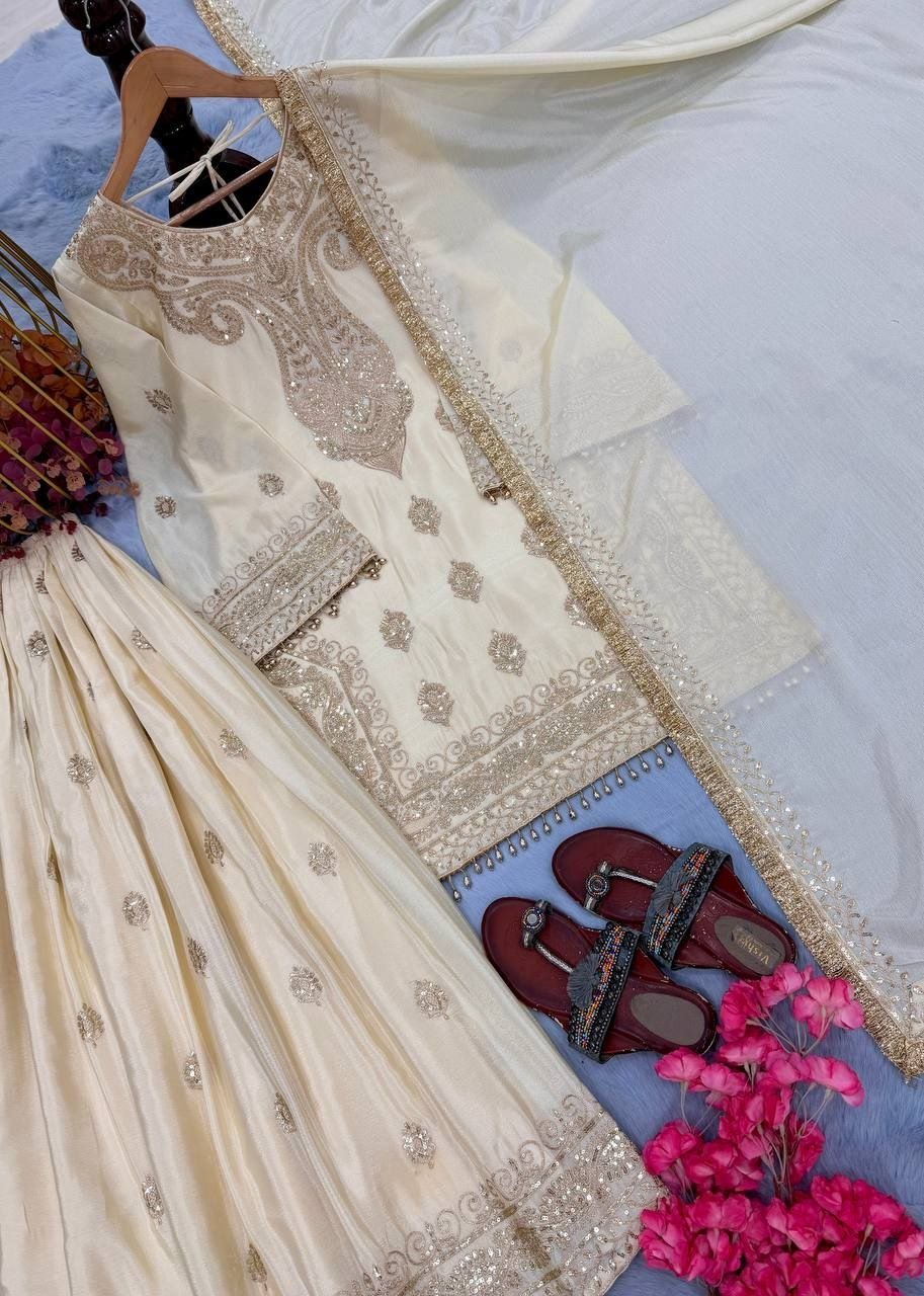 Opulent Luxury Heavy Zardozi Embroidered Kurta and Sharara Set with Dupatta