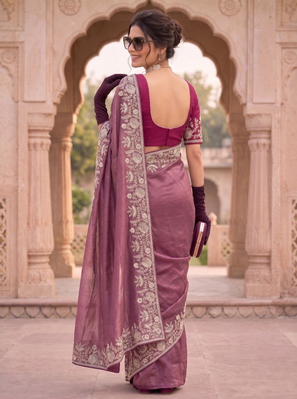 Regal Tradition Embroidered Saree with Intricate Floral Border and Royal Charm - Surat Wholesale Ethnic Wear (Photo 3)