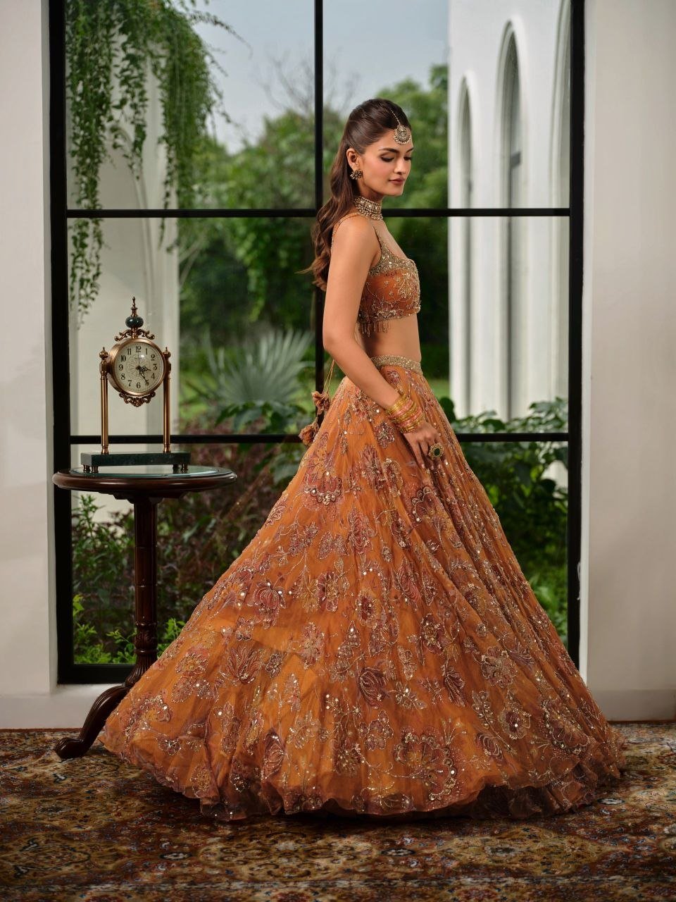 Organza Printed Lehenga Set with Intricate Sequined Threadwork