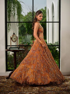 Organza Printed Lehenga Set with Intricate Sequined Threadwork