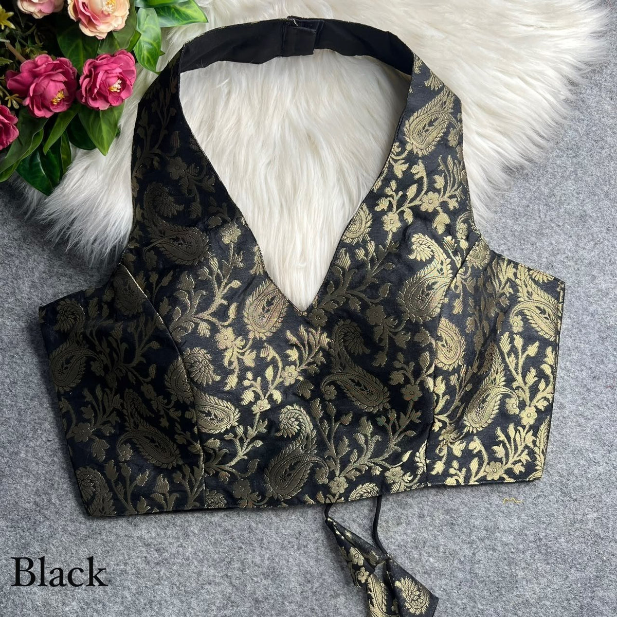 Contemporary Statement Banarasi Brocade Halter Neck Blouse - Surat Wholesale Ethnic Wear (Photo 3)