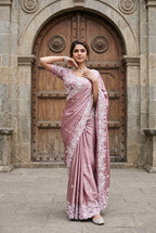 Opulent Luxury Floral Embroidered Saree with Intricate Scalloped Border Detailing - Surat Wholesale Ethnic Wear (Photo 3)