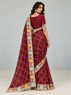 Royal Heritage Geometric Embroidered Saree with Multicolour Zari Border and Intricate Designer Blouse