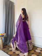Graceful Solid Flared Lehenga Set with Heavy Embroidered Border - Surat Wholesale Ethnic Wear (Photo 3)