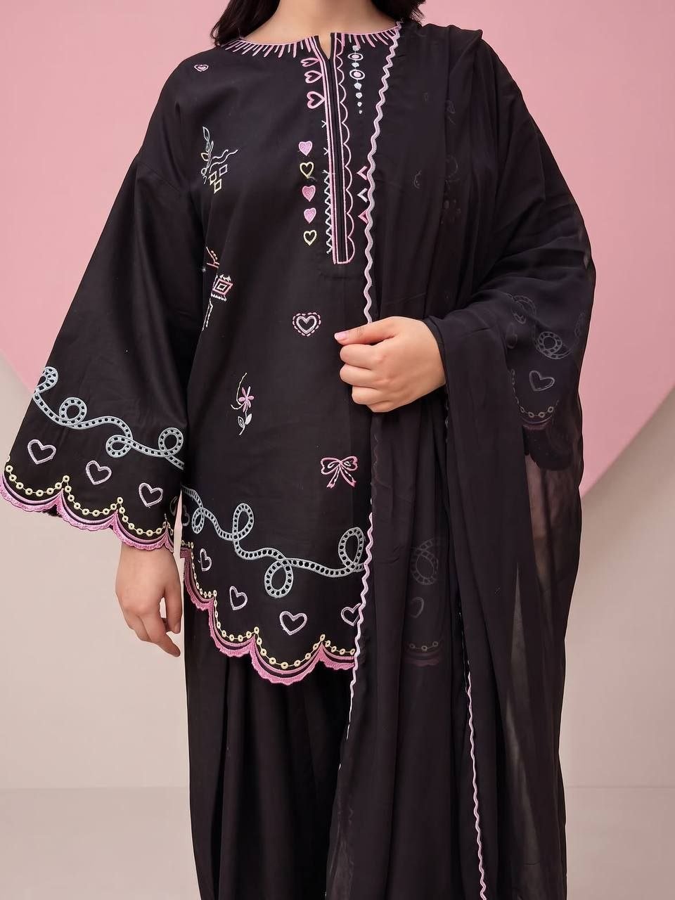 Playful Embroidered Short Kurta and Scalloped Palazzo Set