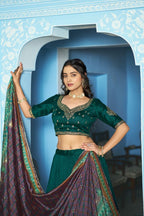 Embroidered Flared Silk Lehenga Set with Printed Dupatta - Surat Wholesale Ethnic Wear (Photo 3)