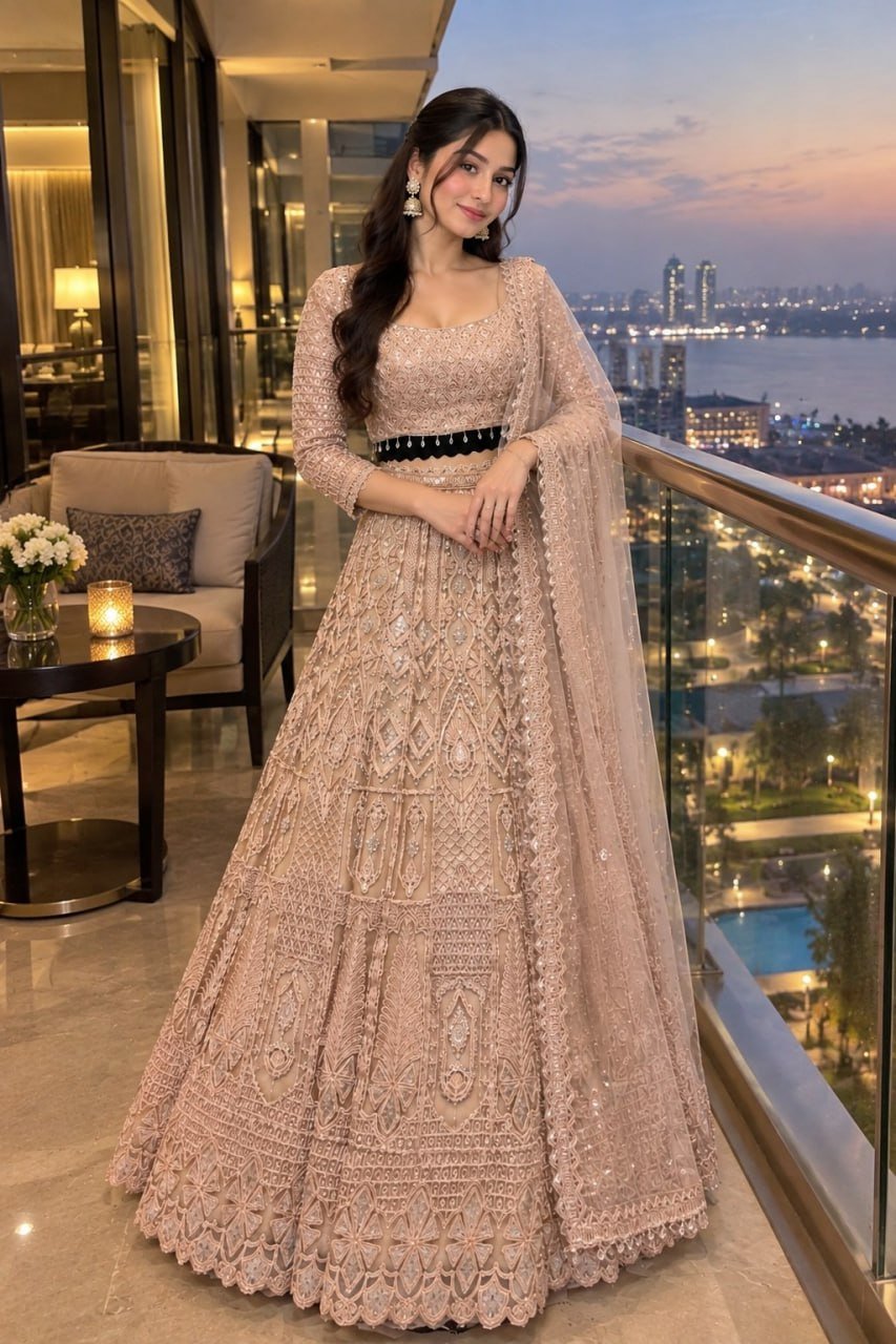 Intricately Embroidered Mirror Work Flared Lehenga Choli with Dupatta - Surat Wholesale Ethnic Wear (Photo 3)
