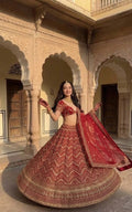 Chevron Embroidered Heavy Bridal Velvet Lehenga Set with Blouse