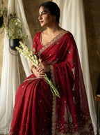 Regal Tradition Embroidered Saree with Ornate Peacock Border