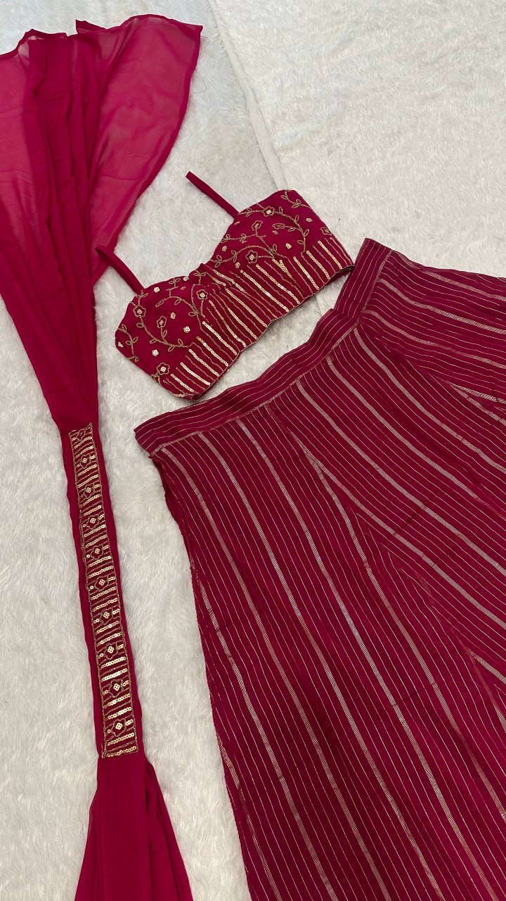 Embellished Crop Top with Foil Printed Flared Palazzo Pants - Surat Wholesale Ethnic Wear (Photo 3)