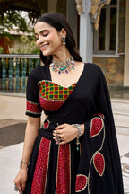 Printed Patchwork Flared Lehenga Choli Set With Pleated Hem