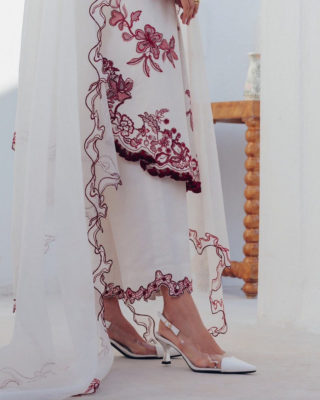 Contemporary Floral Embroidered Suit with Delicate Sheer Dupatta