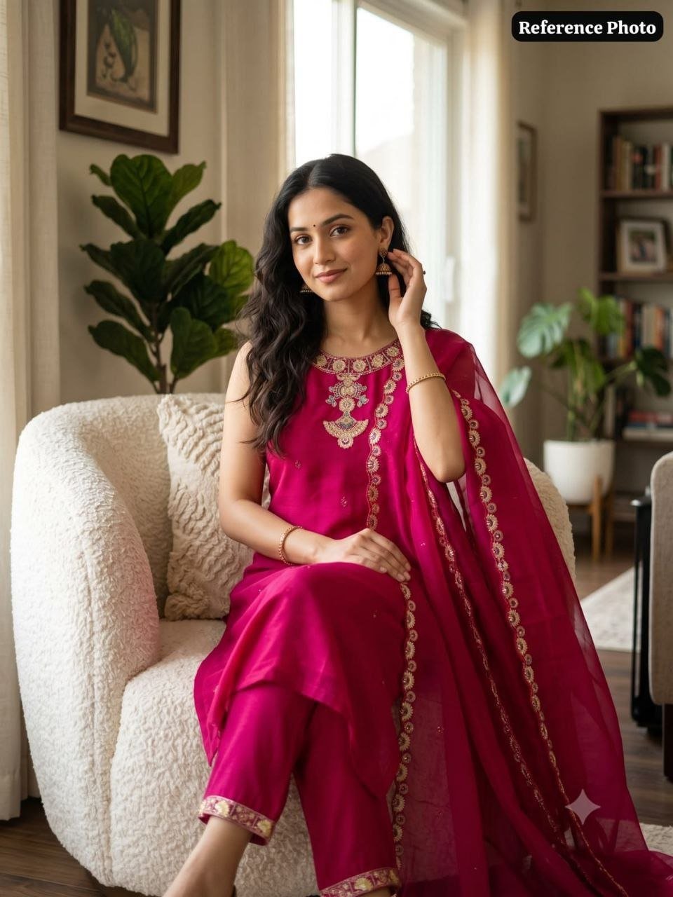 Embroidered Neckline Straight Kurta Set with Scalloped Dupatta - Surat Wholesale Ethnic Wear (Photo 3)