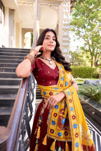 Hand Printed Kalamkari Silk Lehenga Set with Printed Dupatta