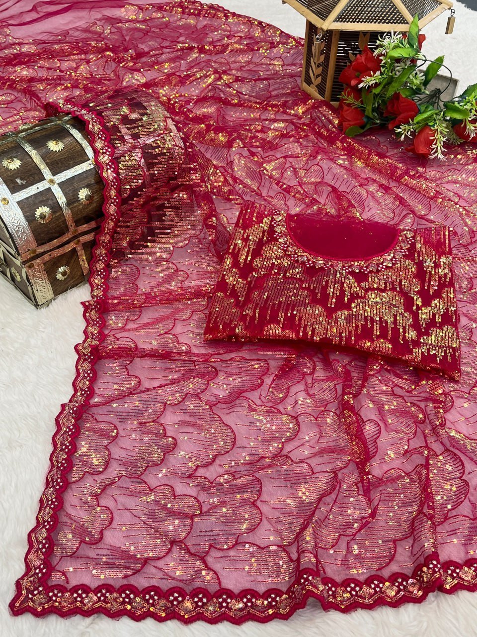 Artisanal Woven Splendor with Intricate Golden Motifs