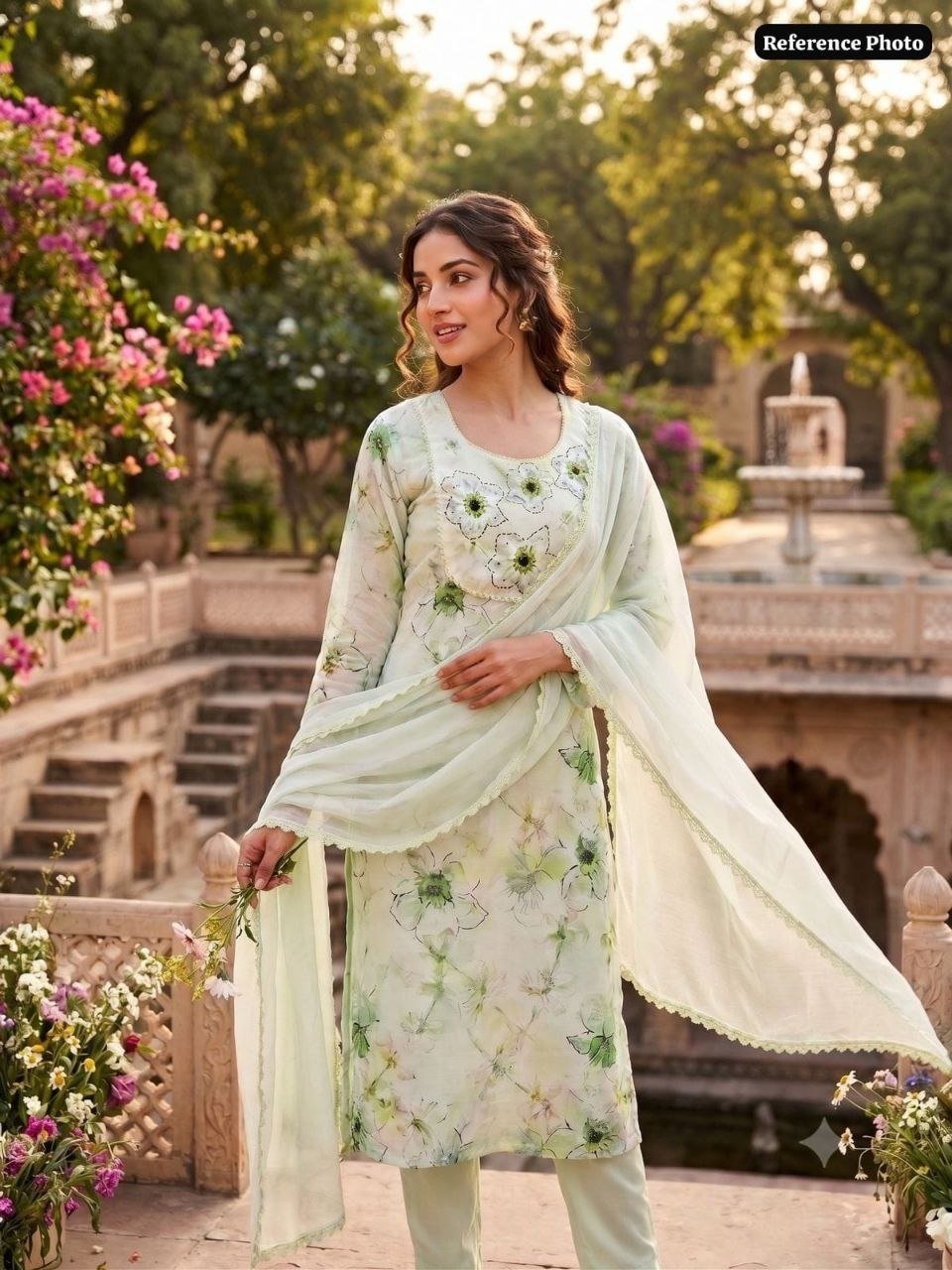 Embroidered Floral Printed Kurta Set with Match Dupatta