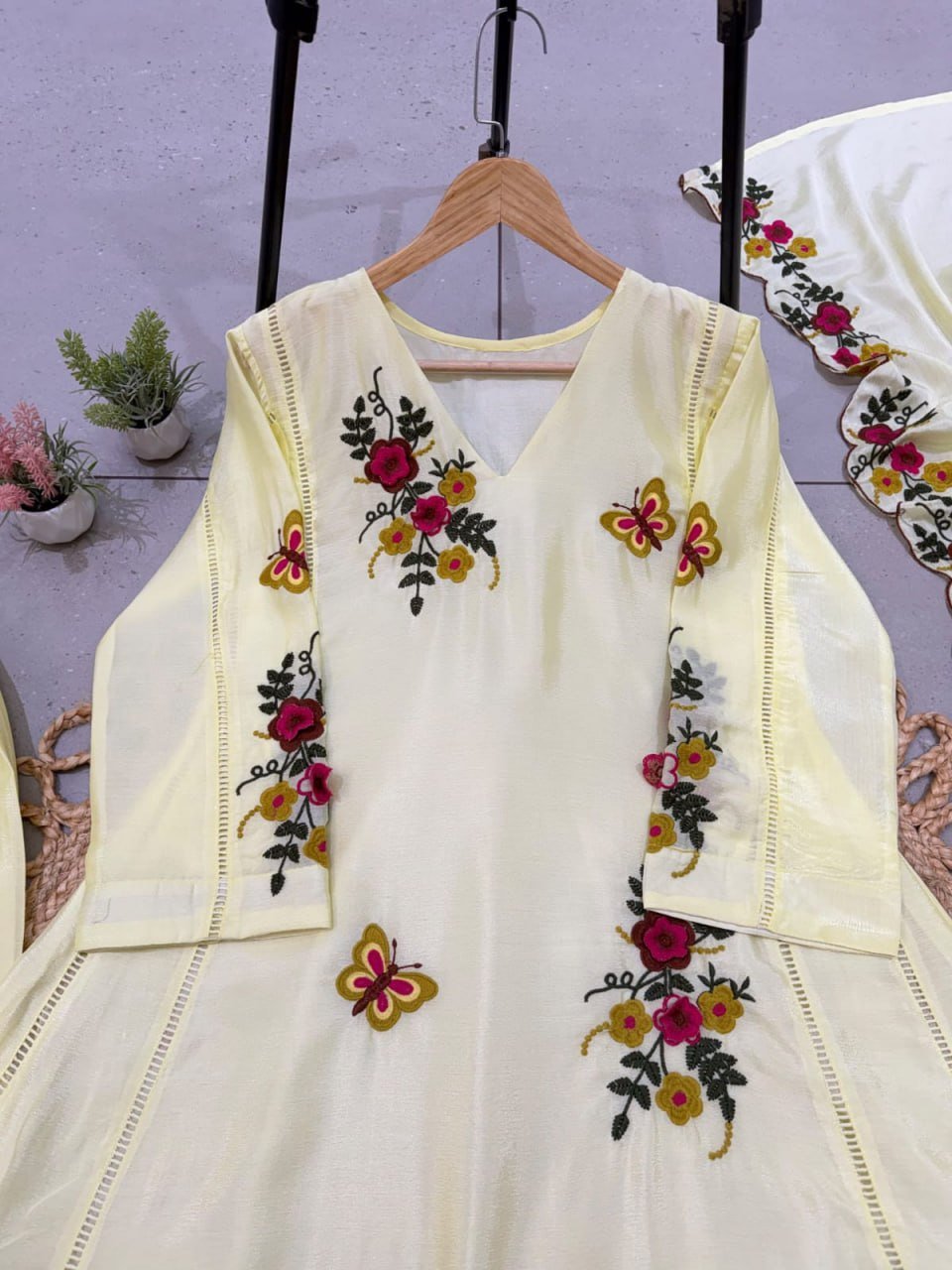 Garden Floral Romance Embroidered Anarkali Kurta with Dupatta Set