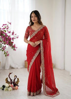 Opulent Embroidered Drape with Intricate Floral Border Detailing