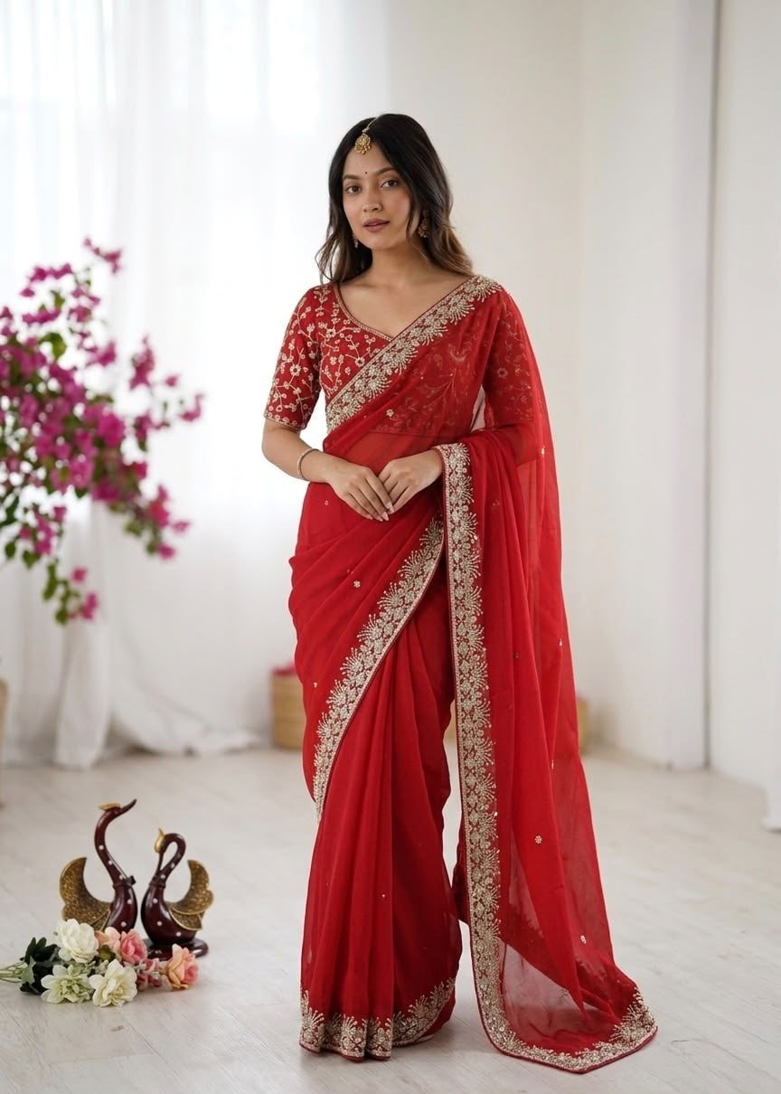 Opulent Embroidered Drape with Intricate Floral Border Detailing