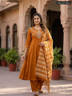 Hand-Embellished Anarkali Suit Set with Striped Dupatta