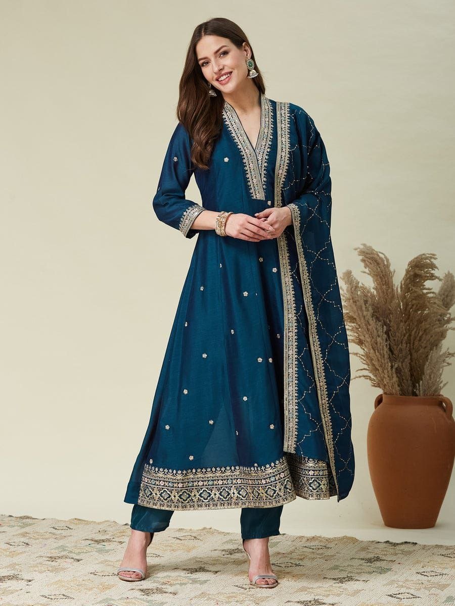 Regal Tradition Embroidered Festive Anarkali Ensemble