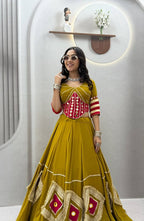 Mirror Work Patchwork Flare Flared Lehenga Choli with Embroidered Blouse