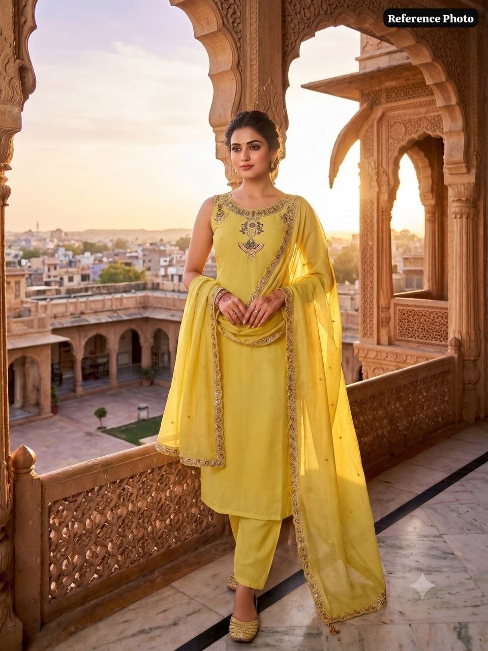 Artisanal Chanderi Palazzo Suit with Intricate Mirror Work Detailing