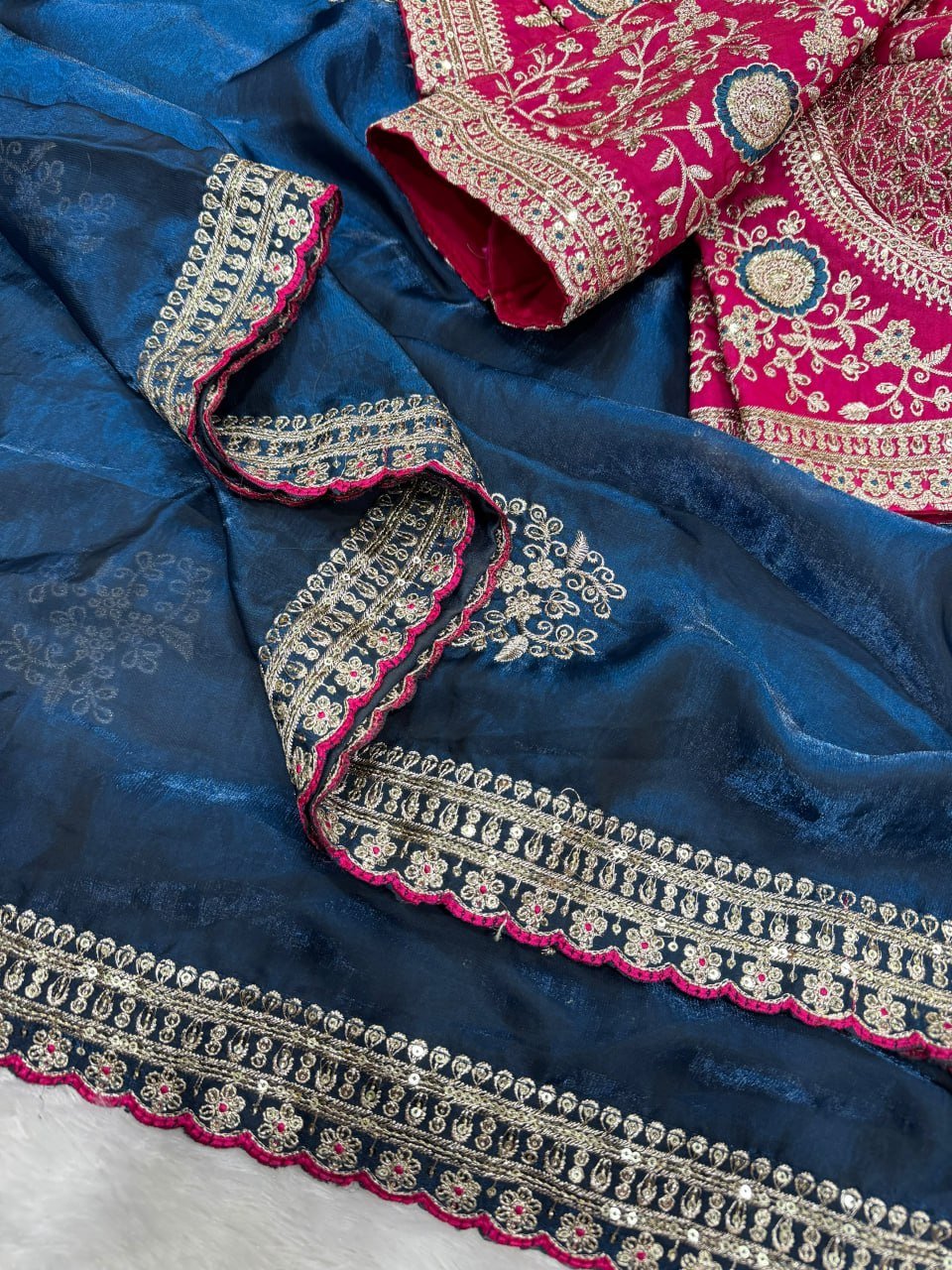 Royal Heritage Handcrafted Embroidered Draped Saree with Intricate Border Detailing