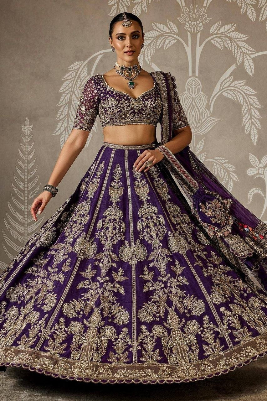 Royal Silk Lehenga Set with Intricate Zardosi Embroidery and Scalloped Dupatta