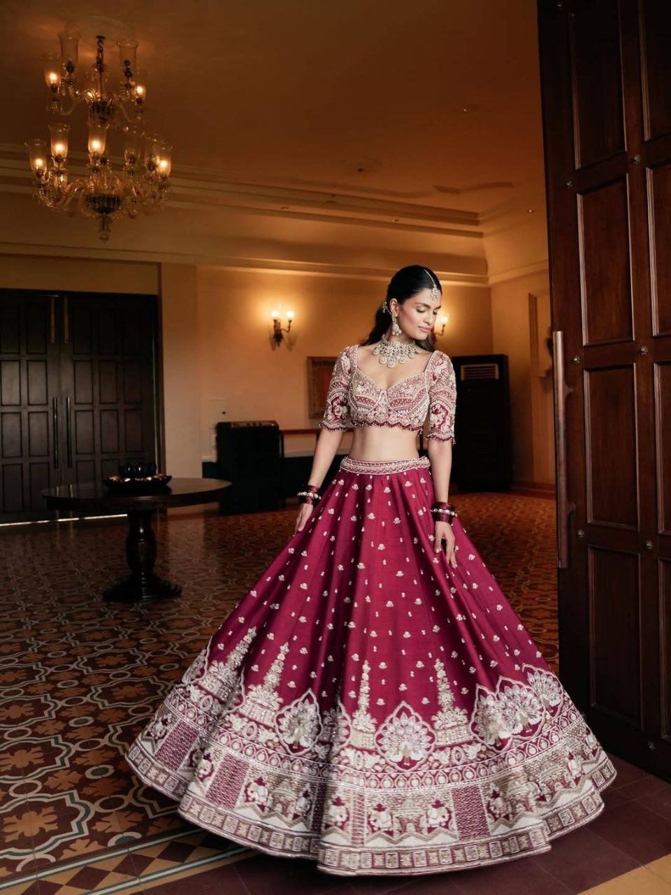 Ornate Dori Embroidered Velvet Lehenga Set with Heavily Embellished Border