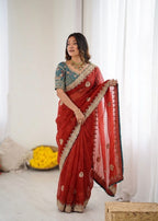 Regal Embroidered Saree with Ornate Heritage Detailing