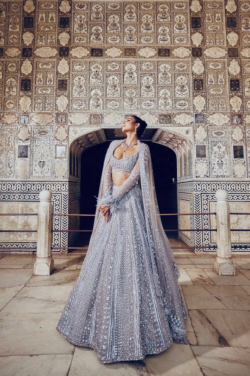 Dazzling Micro-Sequin Embellished Bridal Lehenga Choli Set