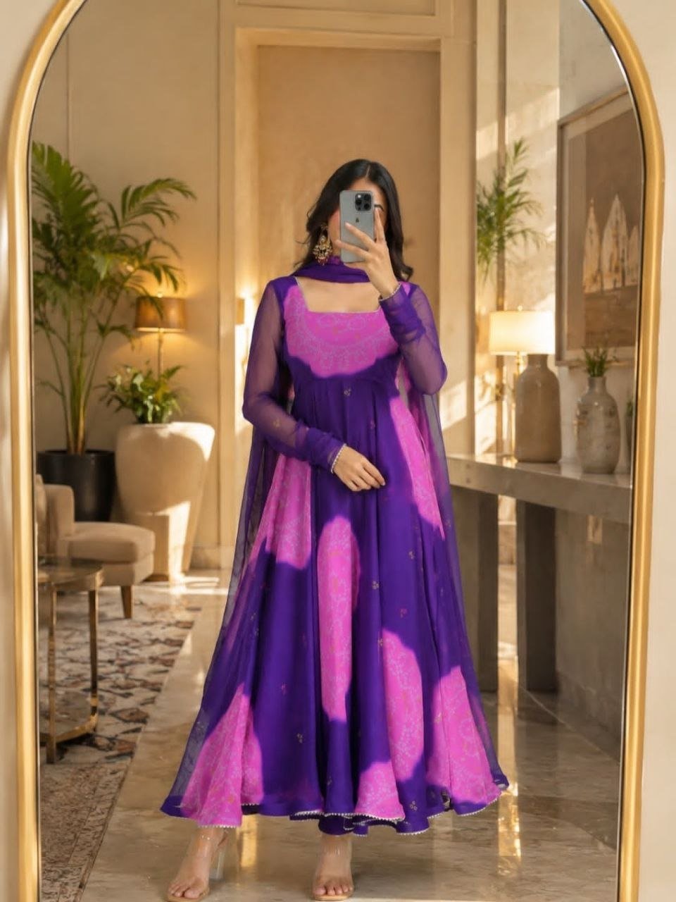 Elegant Orange Faux Designer Lehenga Set