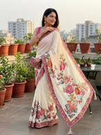 Embrace Garden Floral Romance in Intricately Embroidered Organza Saree