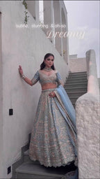 Sequined Heavy Embroidered Bridal Lehenga Set with Sheer Dupatta