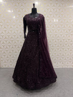 Thread Embroidered Georgette Lehenga Set with Tasseled Blouse
