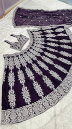 Contrast Thread Embroidered Georgette Lehenga Set with Sleeveless Blouse - Surat Wholesale Ethnic Wear (Photo 3)