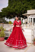 Traditional Bandhani Print Flared Lehenga Choli with Lace Border Dupatta