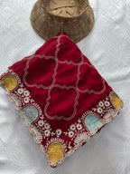 Royal Heritage Geometric Embroidered Saree with Multicolour Zari Border and Intricate Designer Blouse