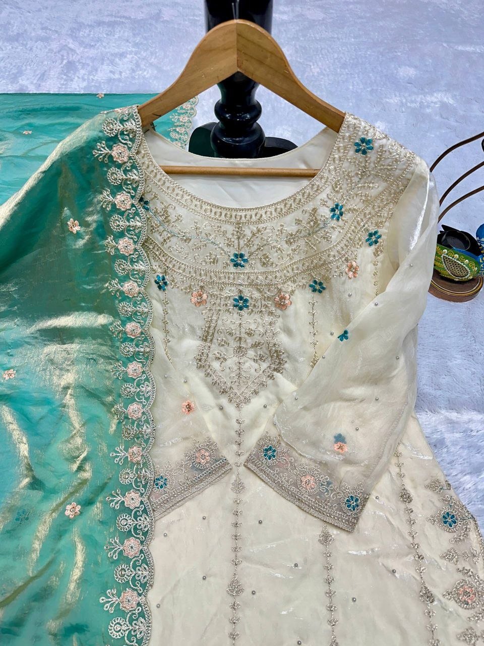 Intricately Embroidered Chanderi Salwar Suit with Sheer Dupatta