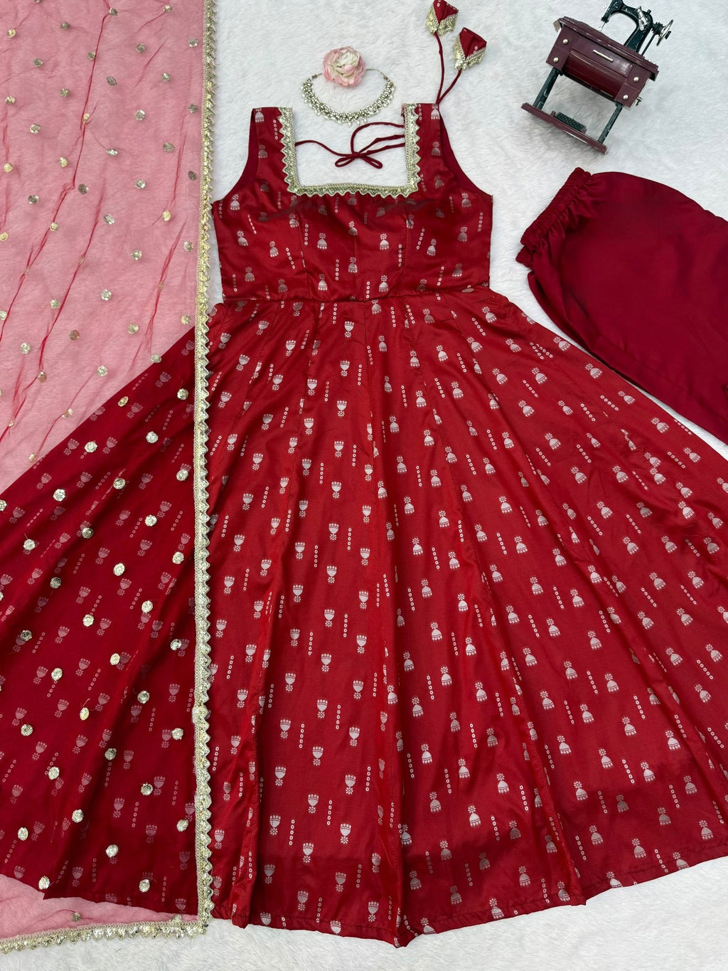 Royal Heritage Embroidered Anarkali Ensemble with Intricate Traditional Motifs