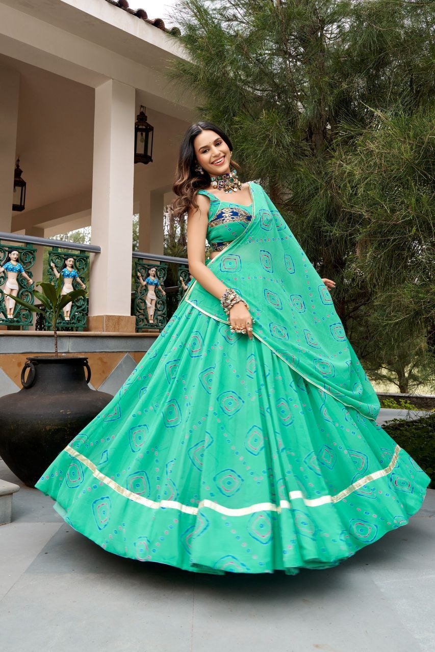 Bandhani Printed Flared Lehenga Choli Set With Gota Patti Accents