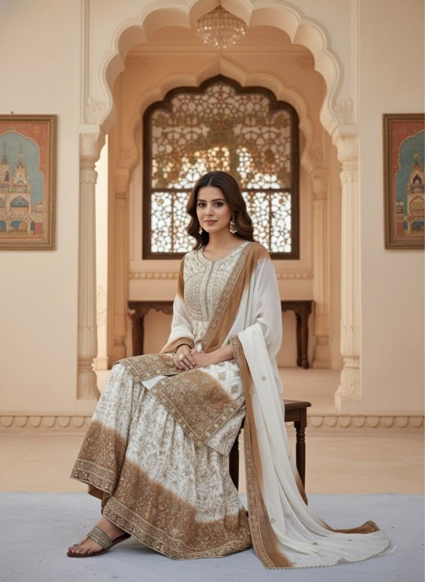 Intricately Embroidered Sharara Suit Set With Border Dupatta - Surat Wholesale Ethnic Wear (Photo 4)