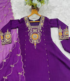 Embroidered Anarkali Suit Set With Matching Organza Dupatta