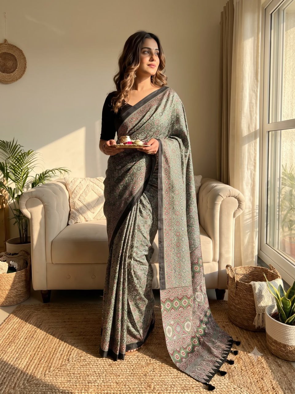 Artisanal Heritage Printed Saree with Intricate Borders for Festive Occasions - Surat Wholesale Ethnic Wear (Photo 4)