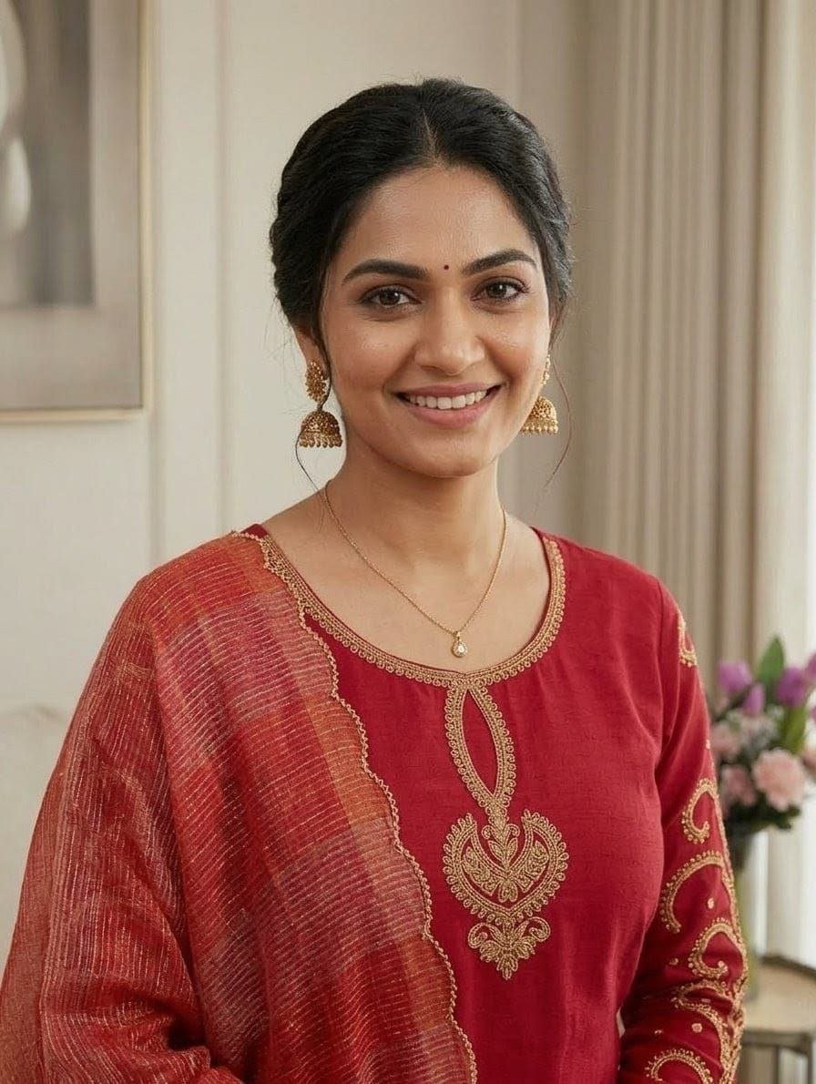 Embroidered Neckline Straight Kurta Set With Organza Dupatta