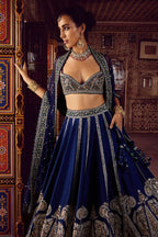 Paisley Motif Embellished Silk Lehenga Set with Draped Jacket Cape