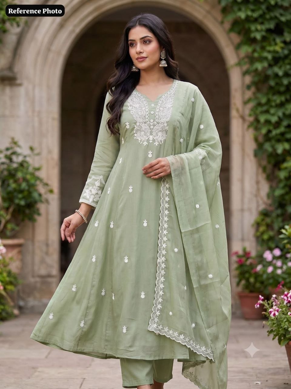 Hand-Embroidered Anarkali Kurta Set with Lace Dupatta - Surat Wholesale Ethnic Wear (Photo 4)