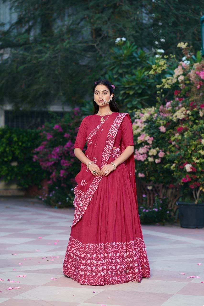 Dance Through Every Celebration in Timeless Crimson Bandhani Lehenga